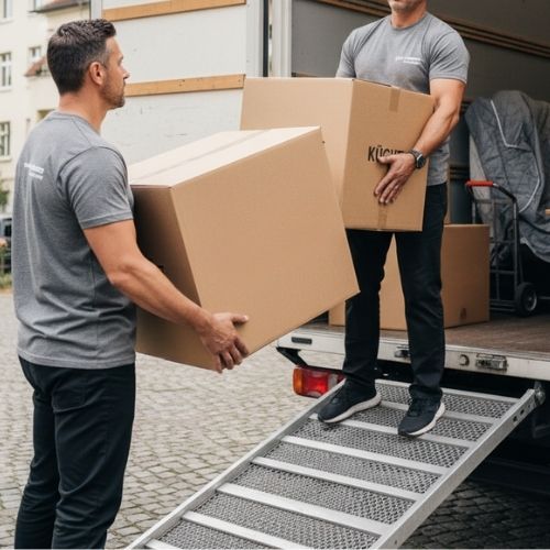 Kartons in Transporter tragen durch Umzugscheckliste